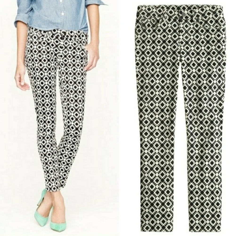 J. Crew Mosaic Print Toothpick Skinny Jeans Navy Blue White Size 27 Size 4